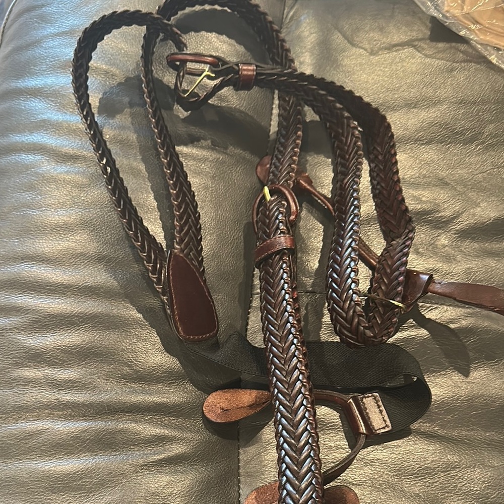 Full Grain and Bonded Braided Leather Suspenders - Brown